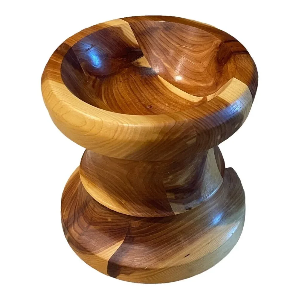 Cedar Wood Candle Holder Mid Century Handcrafted‎ Segmented Lathe Turned 5.5